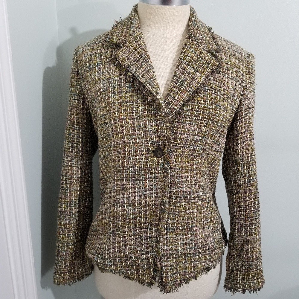 Vintage Silk & Viscose Fringed Tweed Blazer